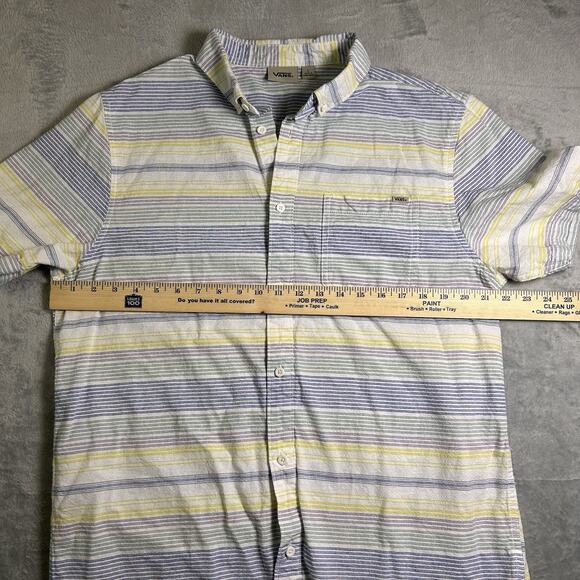 Vans Button Up Linen Shirt Mens Large Striped Skater Preppy Classic Elevated - Picture 9 of 13